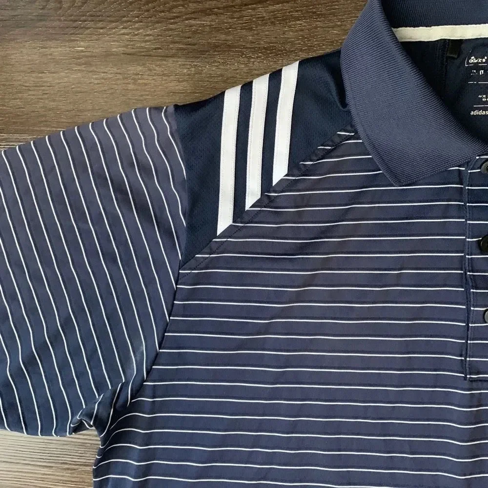 Men’s Golf Polo Adidas Shirt Striped Collared Shirt Button Up Dri Fit Sports Top